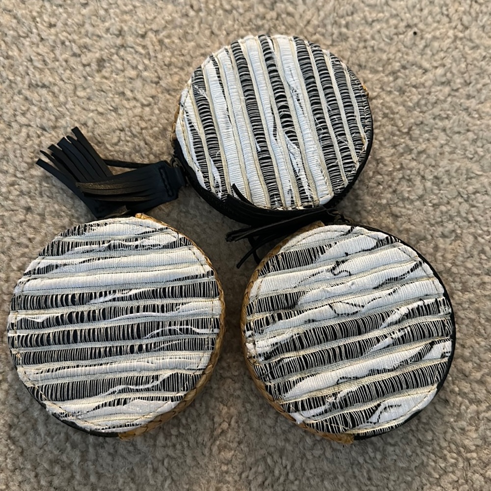 Mini round wallet, handmade, handwoven, eco conscious.